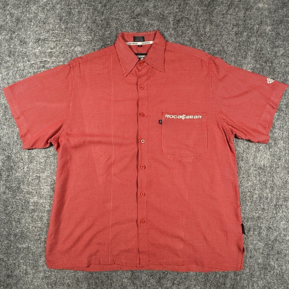 Vintage Rocawear Short Sleeve Button Down Shirt Mens XL Red Grid Embroidered